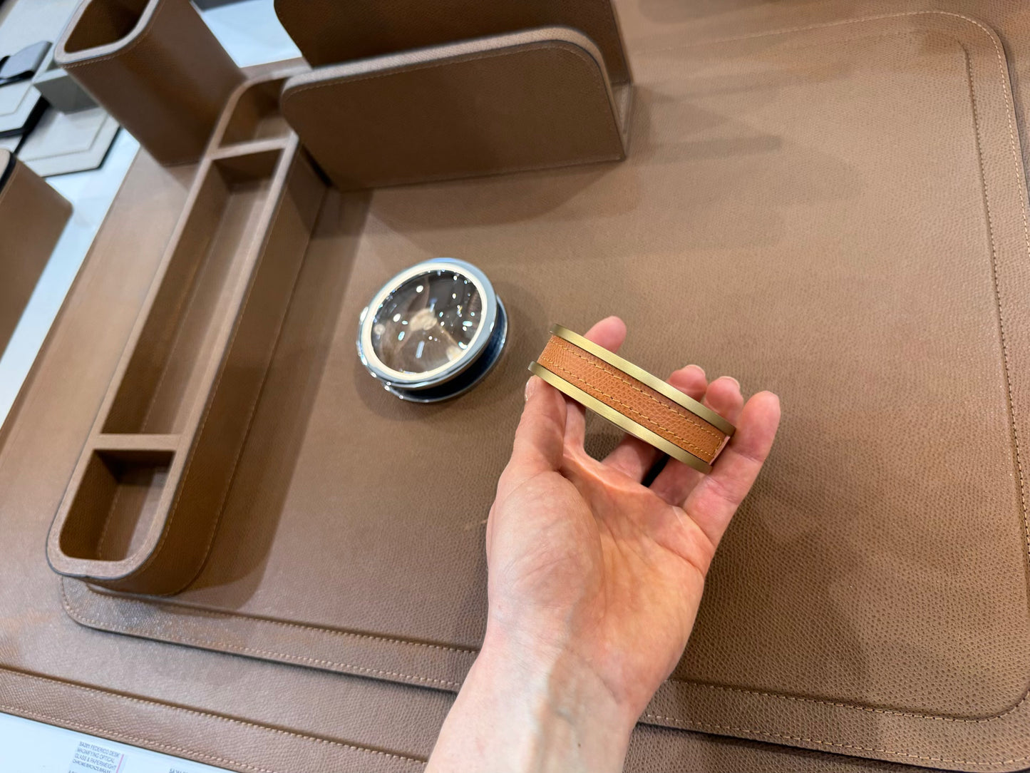 Federico Leather-Covered Metal Desk Magnifying Optical Glass & Paperweight