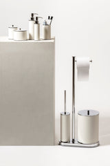 Positano Leather-Covered Brass Freestanding Toilet Brush and Paper Holder with Bin
