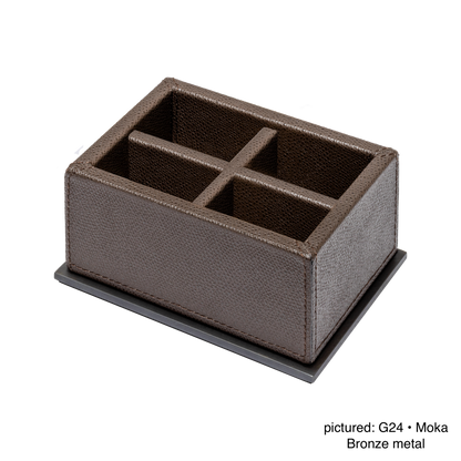 Firenze Leather-Covered Wood Sugar Packet Holder with Metal Base, Monochrome