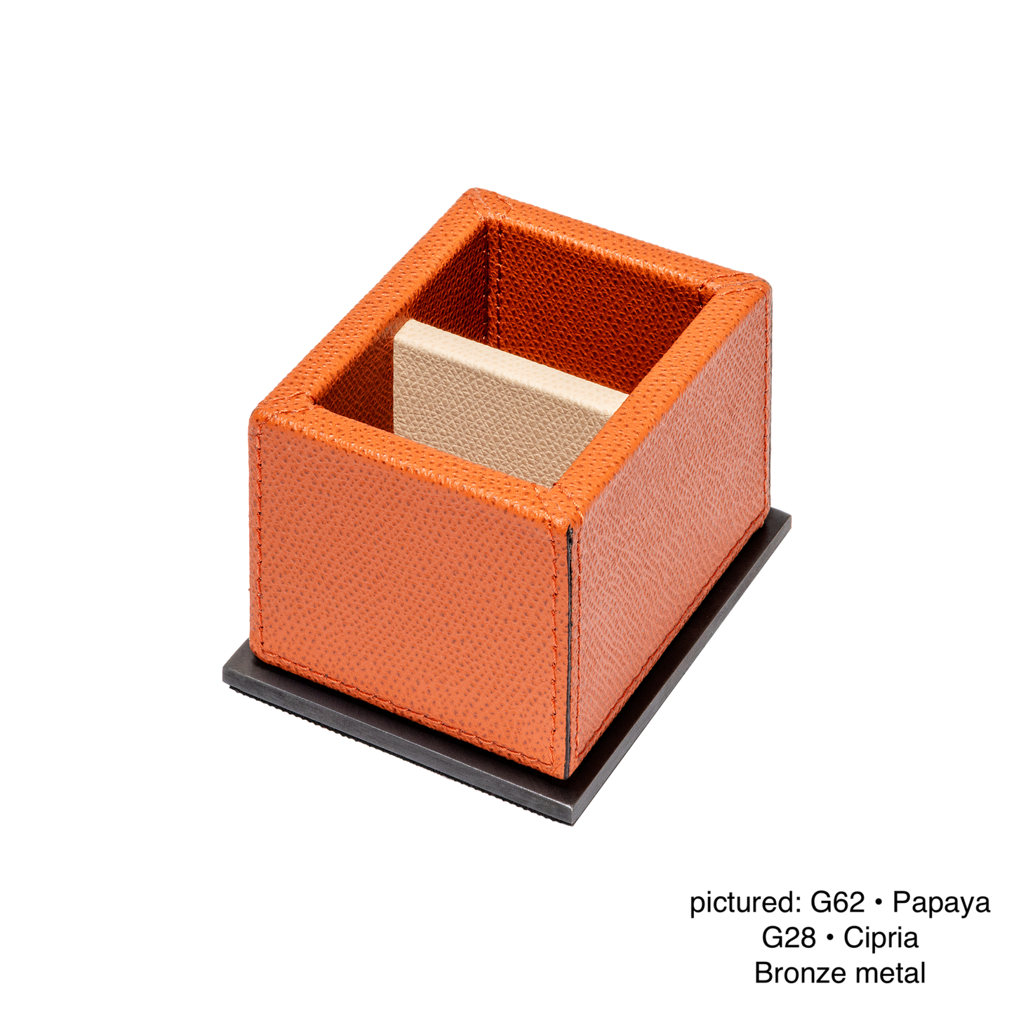 Giobagnara | Firenze Sugar Packet Holder: Leather-covered wooden sugar packet holder with metal base and dividers | Serveware + Hospitality / Tabletop + Condiment Accessories | 2Jour Concierge, your luxury lifestyle shop | premium tabletop organization for expensive interiors, coffee stations, hospitality counters, and curated service settings