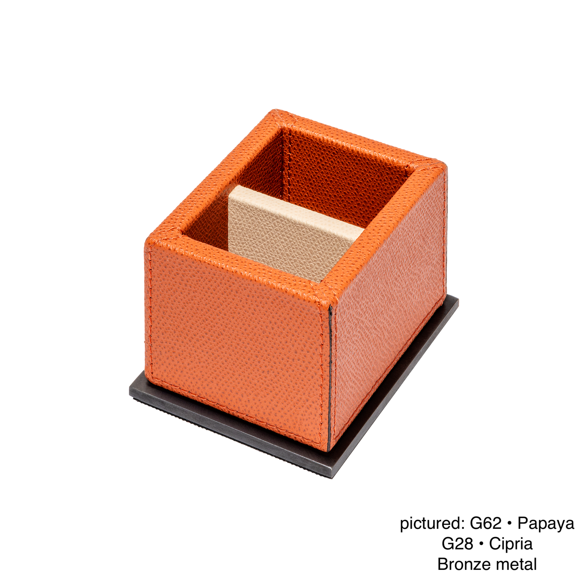 Giobagnara | Firenze Sugar Packet Holder: Leather-covered wooden sugar packet holder with metal base and dividers | Serveware + Hospitality / Tabletop + Condiment Accessories | 2Jour Concierge, your luxury lifestyle shop | premium tabletop organization for expensive interiors, coffee stations, hospitality counters, and curated service settings