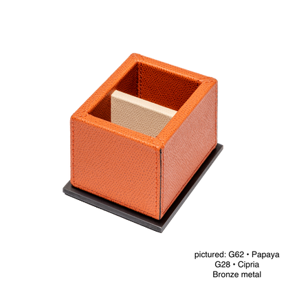 Giobagnara | Firenze Sugar Packet Holder: Leather-covered wooden sugar packet holder with metal base and dividers | Serveware + Hospitality / Tabletop + Condiment Accessories | 2Jour Concierge, your luxury lifestyle shop | premium tabletop organization for expensive interiors, coffee stations, hospitality counters, and curated service settings