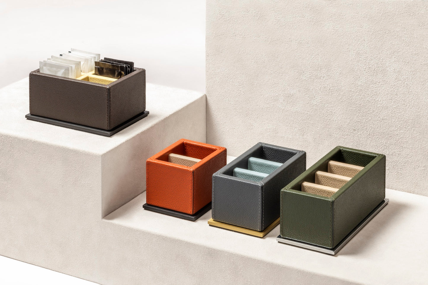 Firenze Leather-Covered Wood Sugar Packet Holder with Metal Base, Monochrome