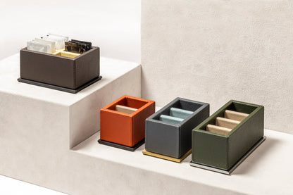 Firenze Leather-Covered Wood Sugar Packet Holder with Metal Base, Monochrome