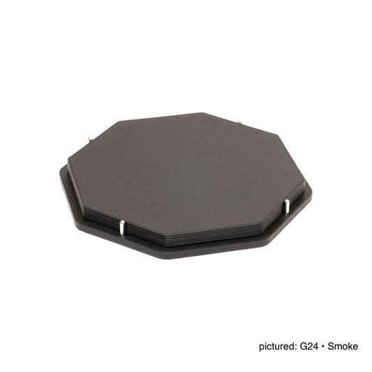 David Leather-Covered Placemat Holder, Octagonal with 6 Placemats & Polished Metal Pins