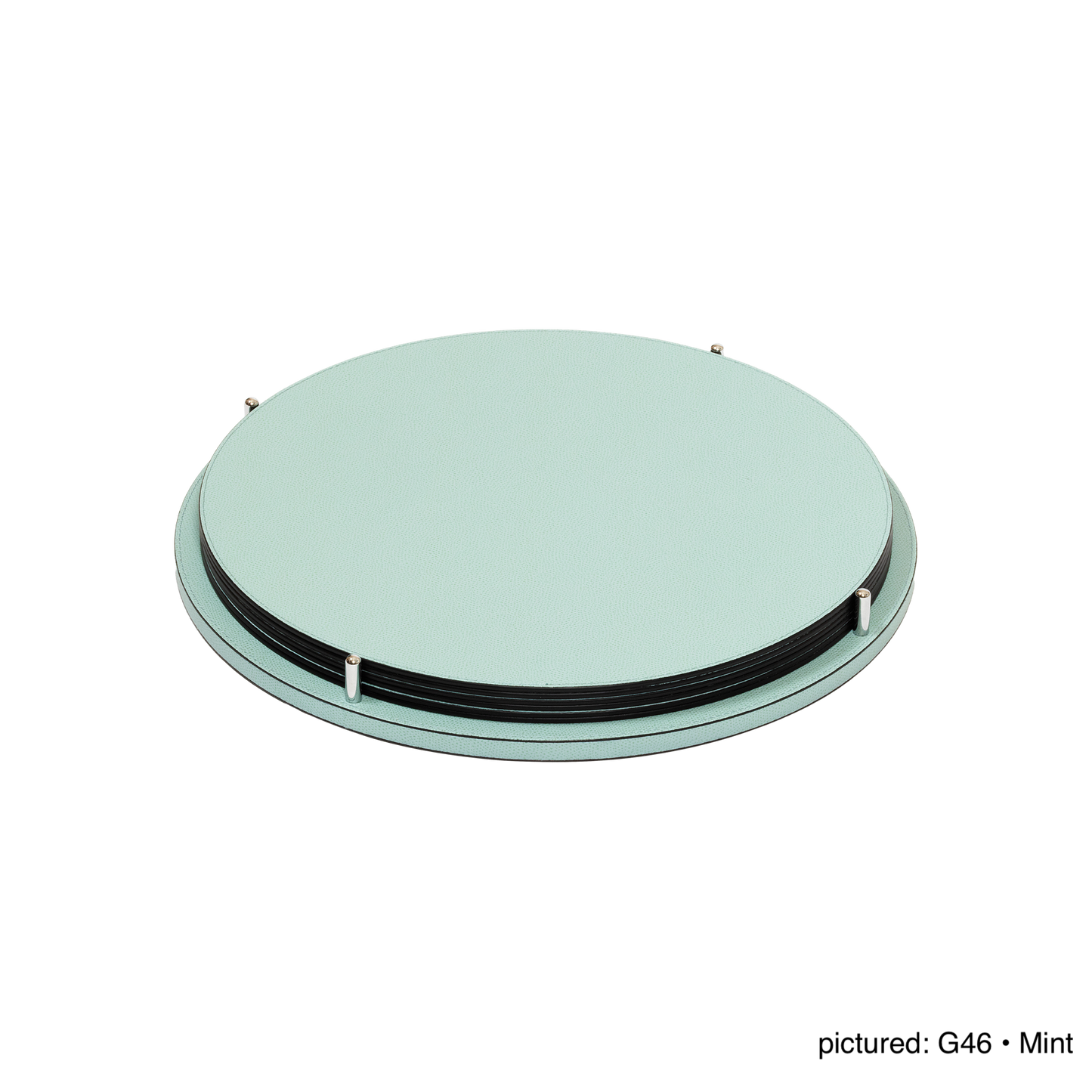 David Leather-Covered Placemat Holder, Round with 6 Placemats & Polished Metal Pins