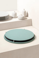 David Leather-Covered Placemat Holder, Round with 6 Placemats & Polished Metal Pins