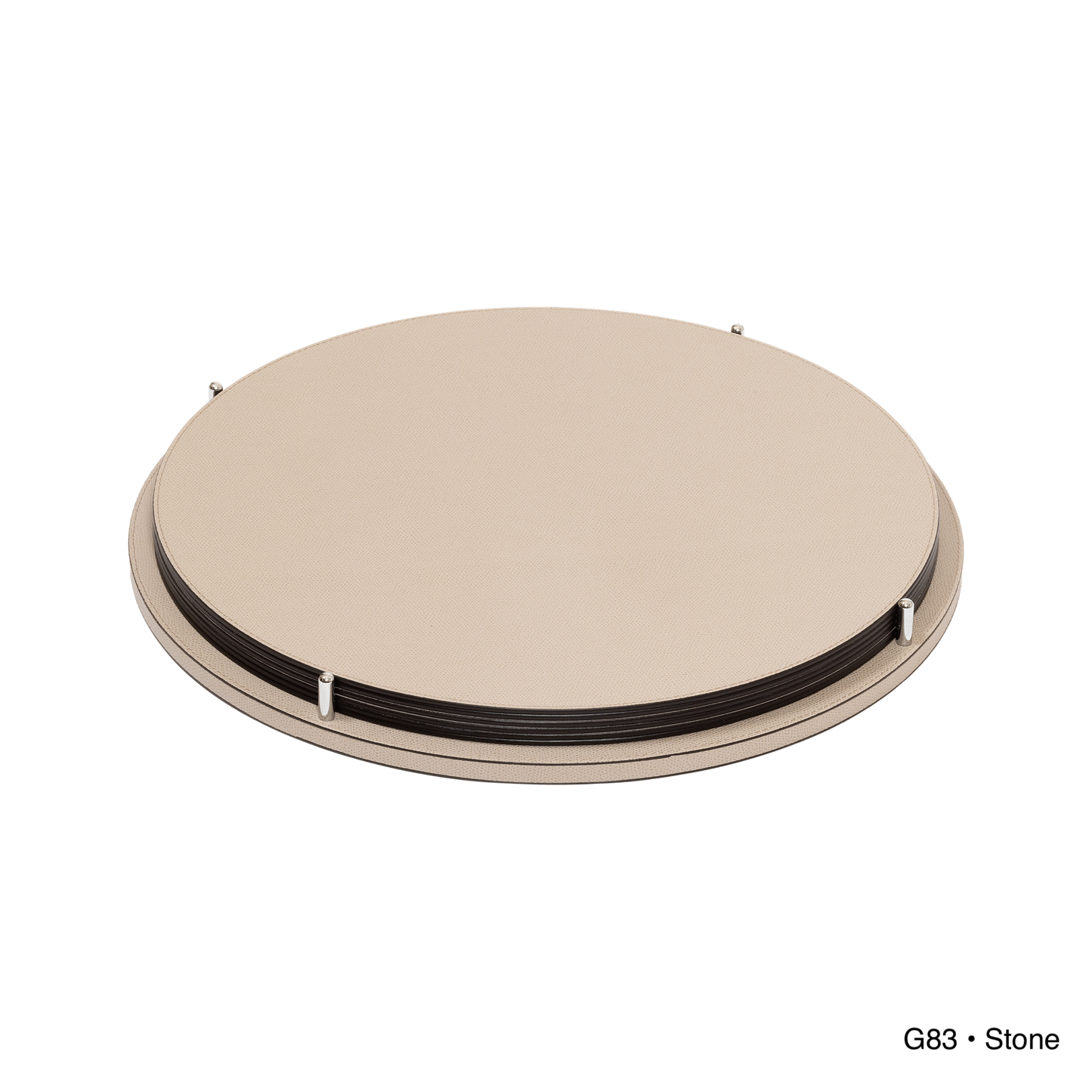 David Leather-Covered Placemat Holder, Round with 6 Placemats & Polished Metal Pins