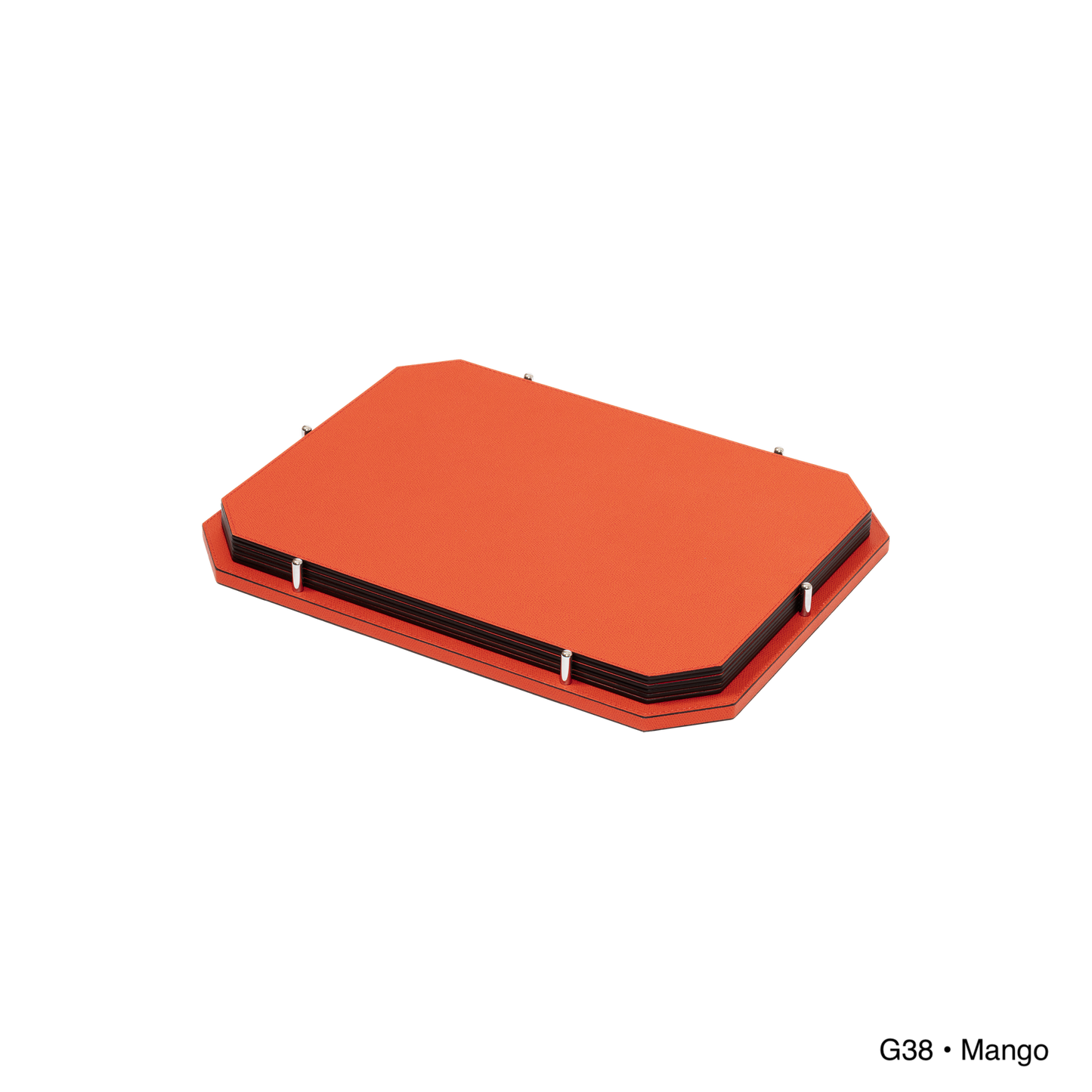 David Leather-Covered Placemat Holder, Zac with 6 Placemats & Polished Metal Pins