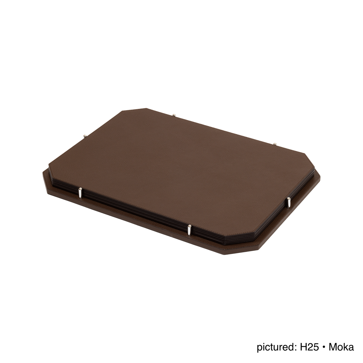 David Leather-Covered Placemat Holder, Zac with 6 Placemats & Polished Metal Pins