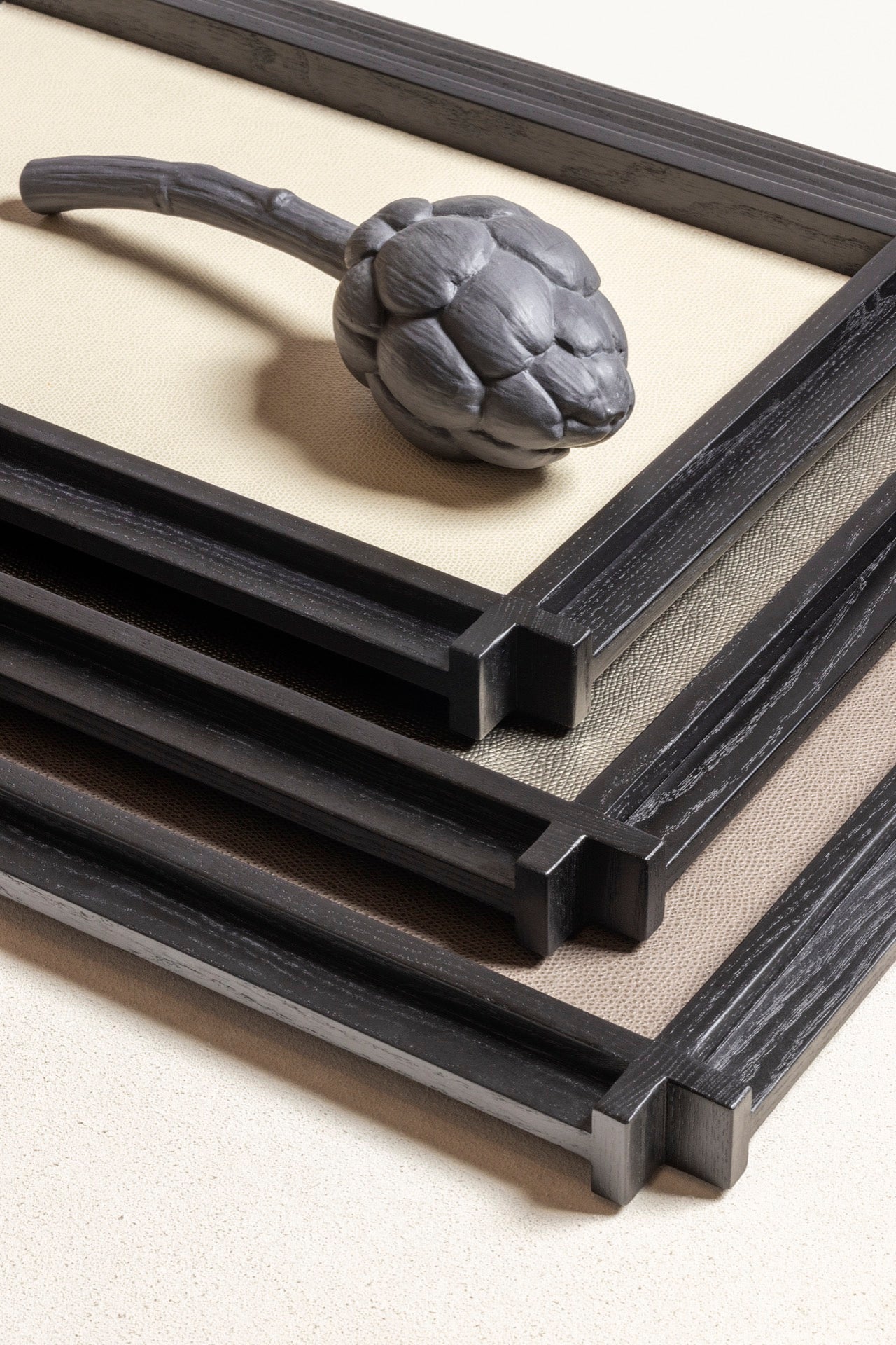 Giobagnara | Structura Tray: Walnut or wenge wood tray with leather inlay in multiple sizes | Serveware + Hospitality / Trays | 2Jour Concierge, your luxury lifestyle shop | luxury decorative storage, premium trays for expensive interiors, consoles, dining settings, and curated surfaces