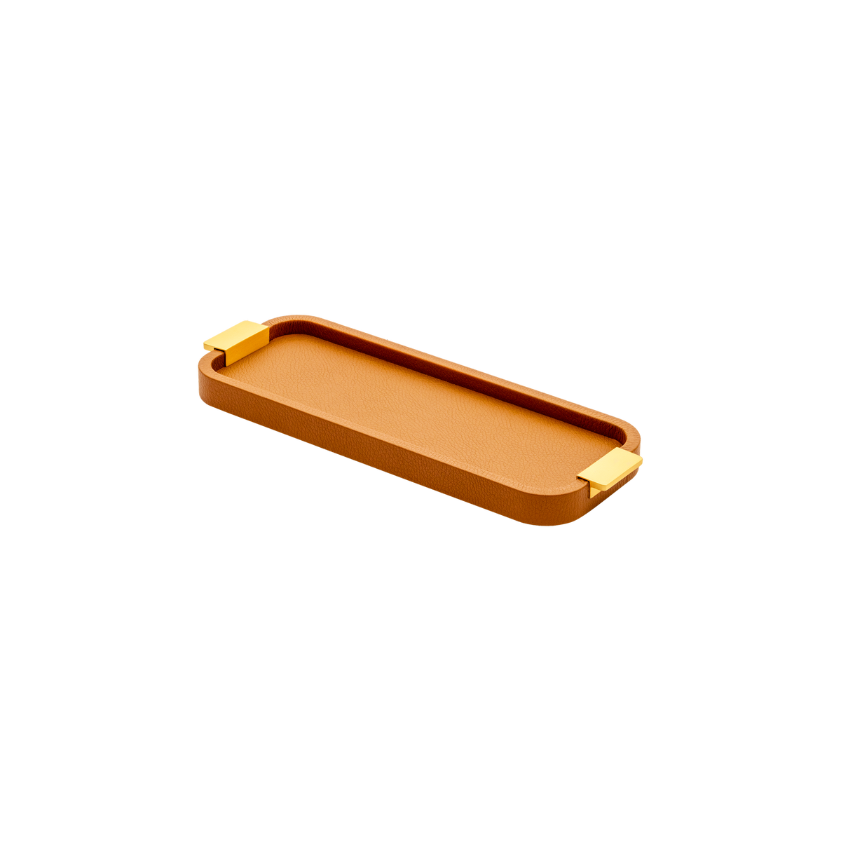 Giobagnara | Puccini Long Rectangular Tray: Leather-covered wood tray with metal handles in chrome, bronze, or brass | Serveware | 2Jour Concierge, your luxury lifestyle shop | luxury serving tray, Giobagnara Puccini, leather tray with handles, Italian designer tray, long rectangular tray