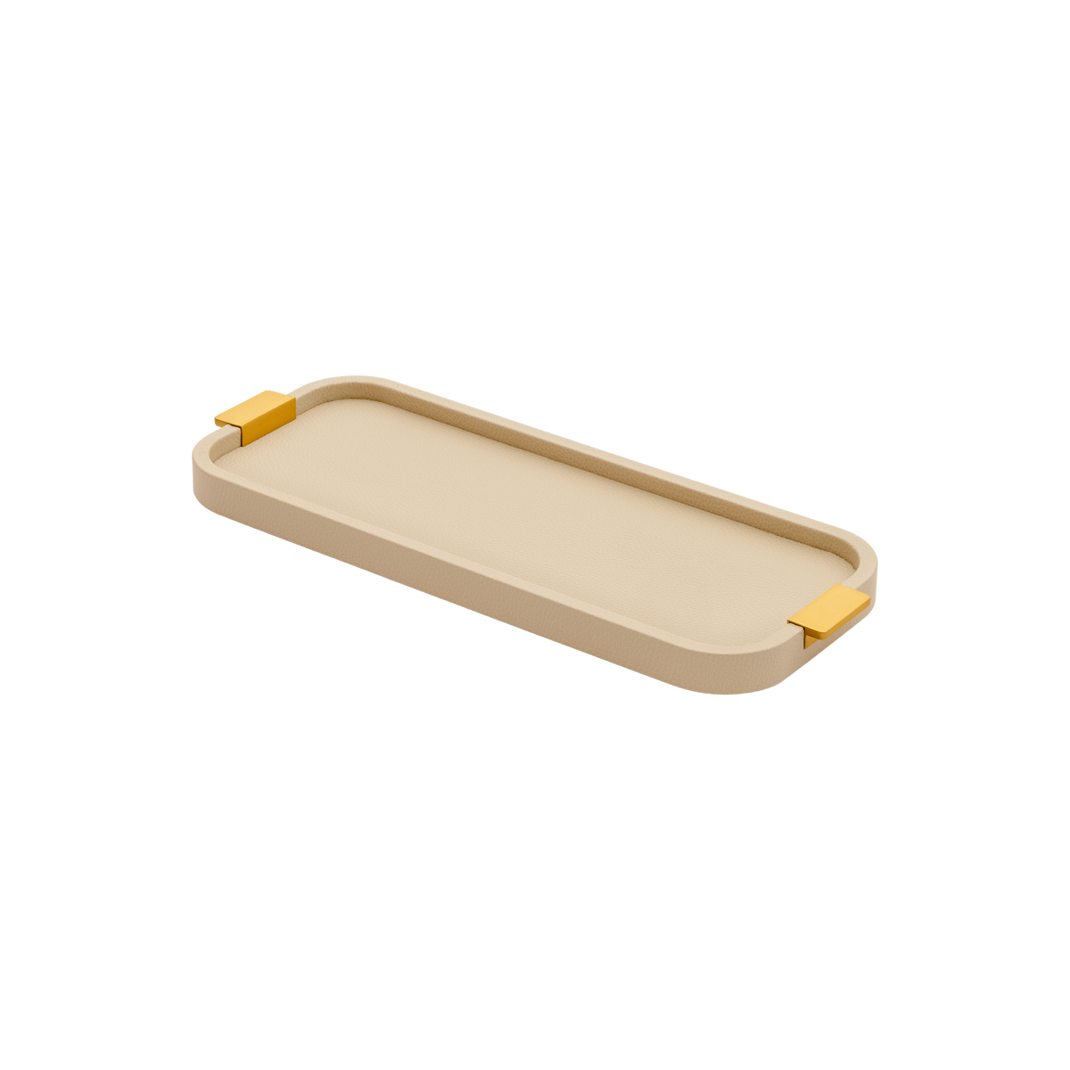 Giobagnara | Puccini Long Rectangular Tray: Leather-covered wood tray with metal handles in chrome, bronze, or brass | Serveware | 2Jour Concierge, your luxury lifestyle shop | luxury serving tray, Giobagnara Puccini, leather tray with handles, Italian designer tray, long rectangular tray