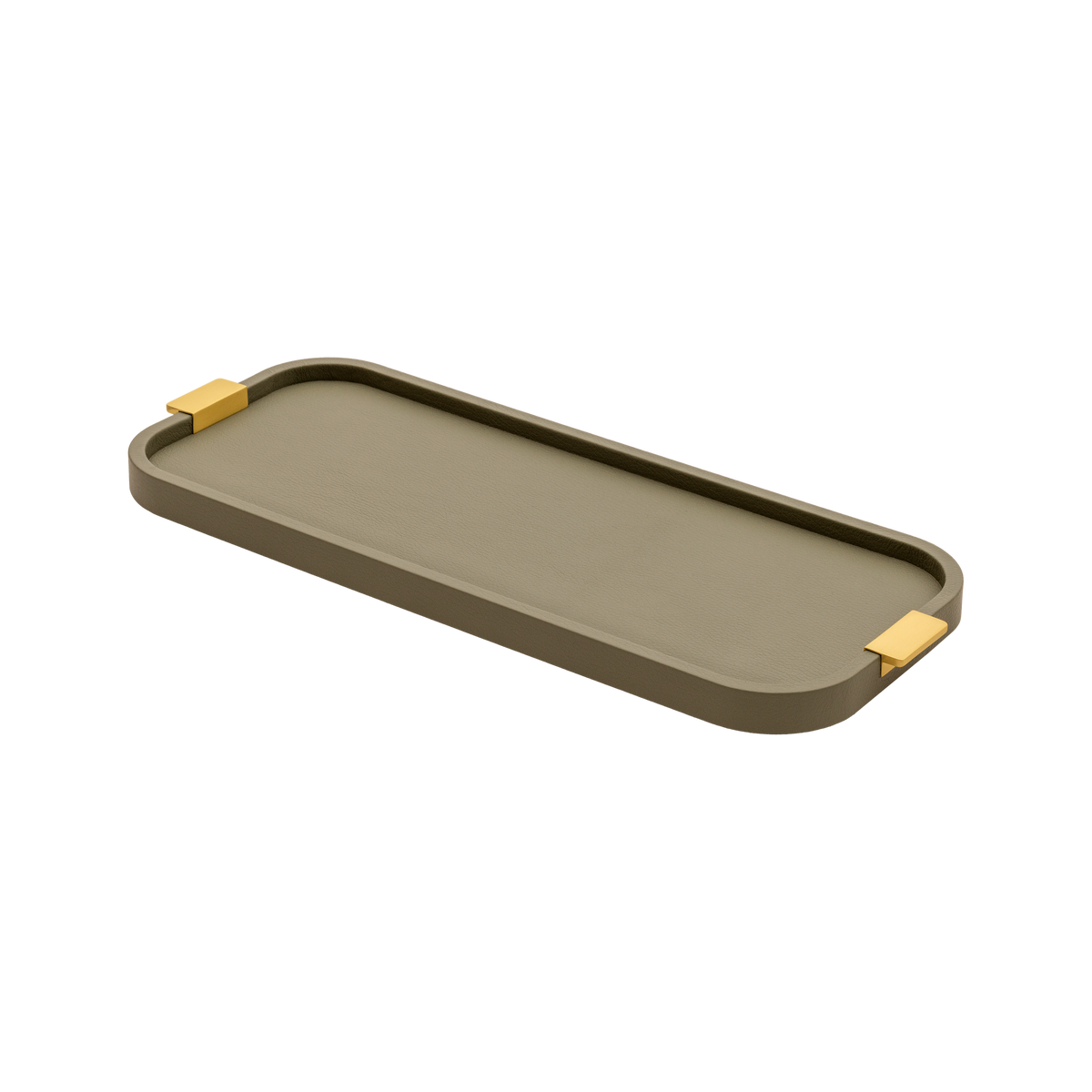Giobagnara | Puccini Long Rectangular Tray: Leather-covered wood tray with metal handles in chrome, bronze, or brass | Serveware | 2Jour Concierge, your luxury lifestyle shop | luxury serving tray, Giobagnara Puccini, leather tray with handles, Italian designer tray, long rectangular tray