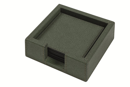 Giobagnara Tao Coasters Holder with 6 Tao Coasters | Leather-covered wood structure designed to hold 6 Tao coasters | Tao Coasters feature an all-leather structure, semi-flexible and waterproof | Elegant and practical set | Home Decor and Serveware | 2Jour Concierge, your luxury lifestyle shop