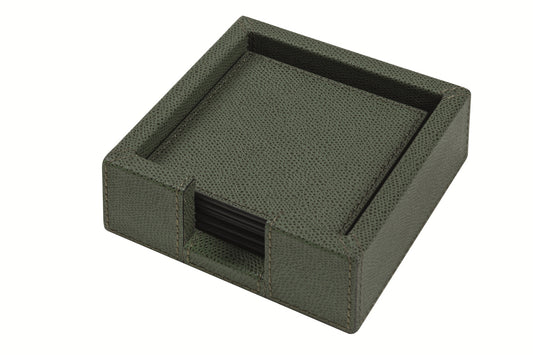 Giobagnara Tao Coasters Holder with 6 Tao Coasters | Leather-covered wood structure designed to hold 6 Tao coasters | Tao Coasters feature an all-leather structure, semi-flexible and waterproof | Elegant and practical set | Home Decor and Serveware | 2Jour Concierge, your luxury lifestyle shop
