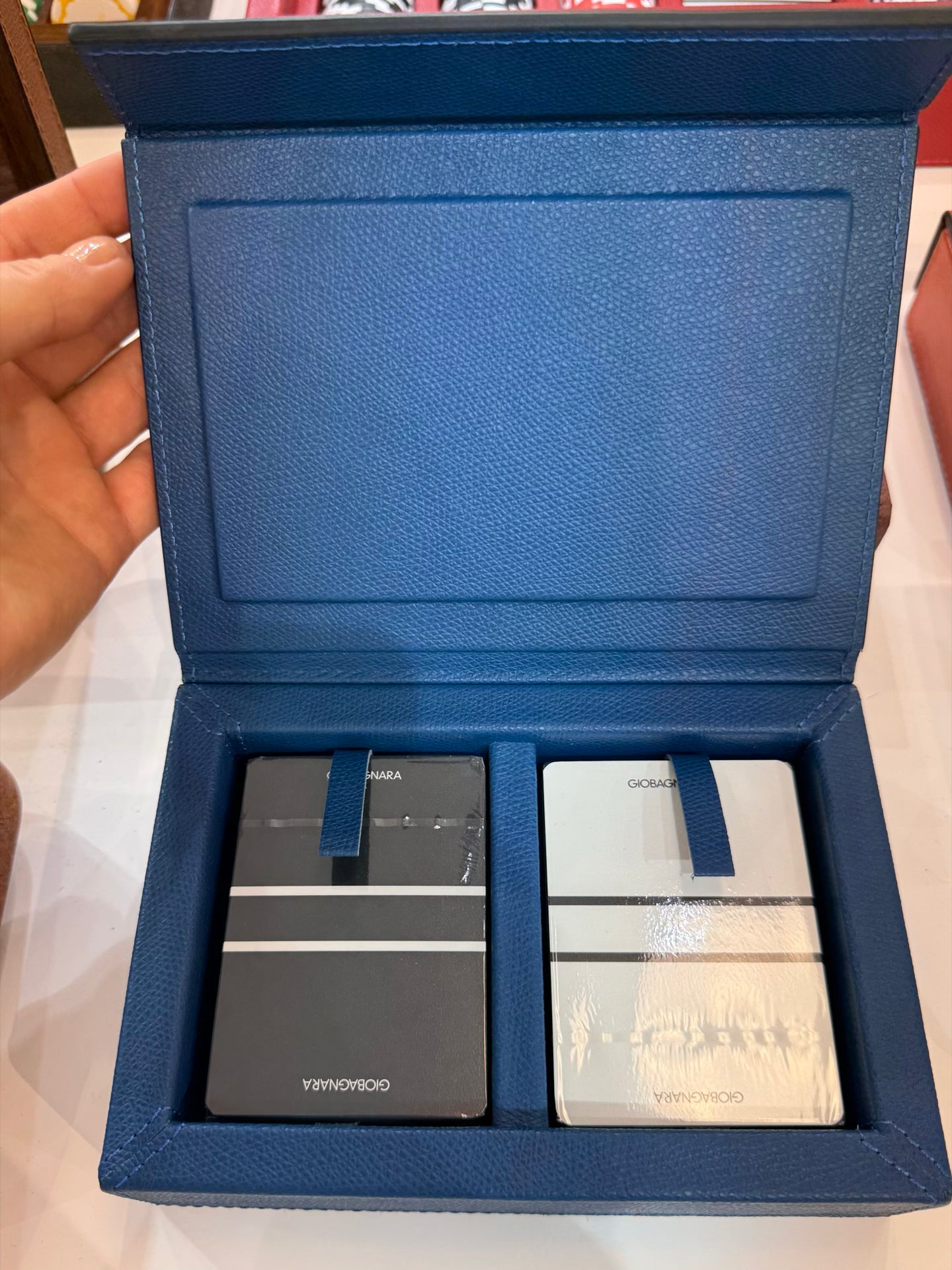 Giobagnara Parma Playing Card Holder | Leather-covered wood case with magnetic closing | Includes two decks of high-quality playing cards | Games and Entertainment | 2Jour Concierge, your luxury lifestyle shop