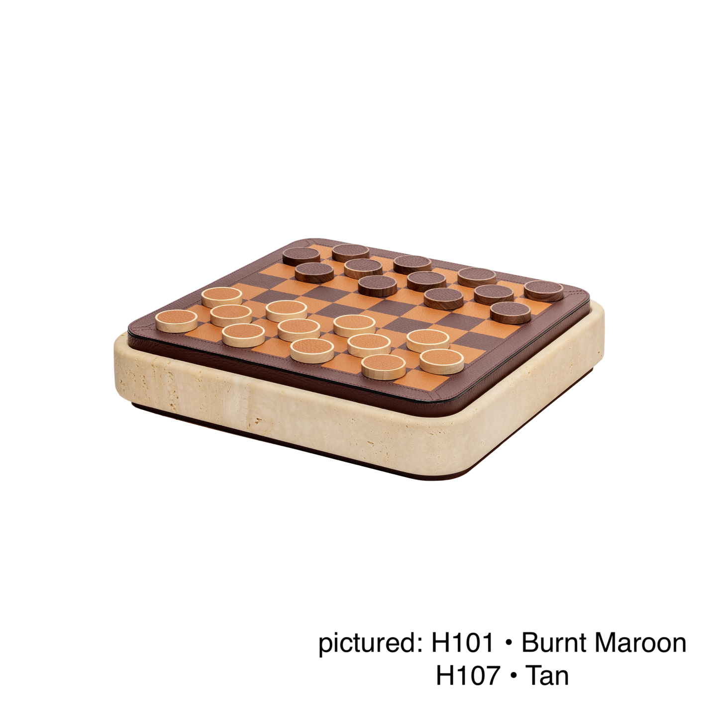 Giobagnara | Rodi Chess: Travertine chess set with leather-covered board and integrated storage | Games / Chess Sets | 2Jour Concierge, your luxury lifestyle shop | premium game sets for expensive interiors, private libraries, studies, and curated living rooms