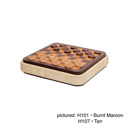 Giobagnara | Rodi Chess: Travertine chess set with leather-covered board and integrated storage | Games / Chess Sets | 2Jour Concierge, your luxury lifestyle shop | premium game sets for expensive interiors, private libraries, studies, and curated living rooms