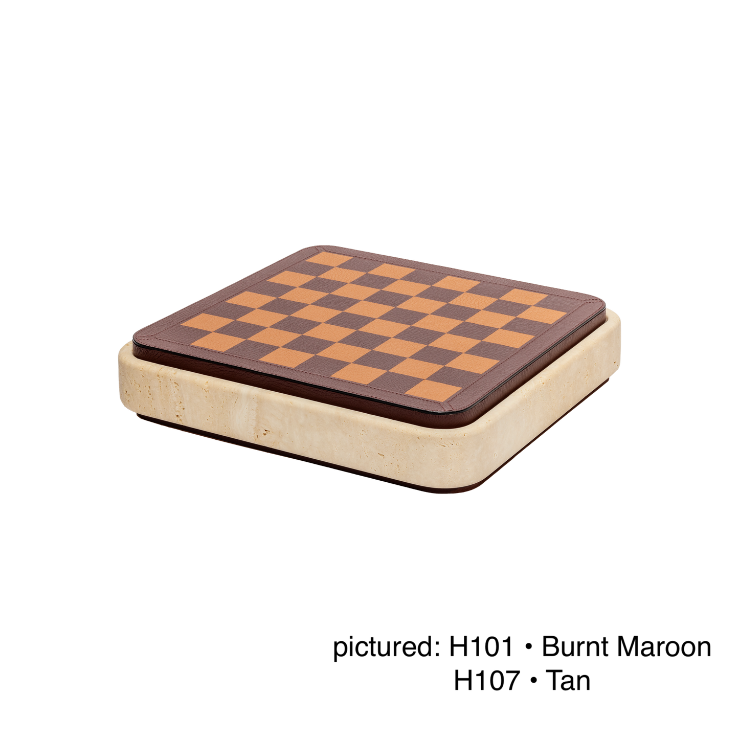 Giobagnara | Rodi Chess: Travertine chess set with leather-covered board and integrated storage | Games / Chess Sets | 2Jour Concierge, your luxury lifestyle shop | premium game sets for expensive interiors, private libraries, studies, and curated living rooms