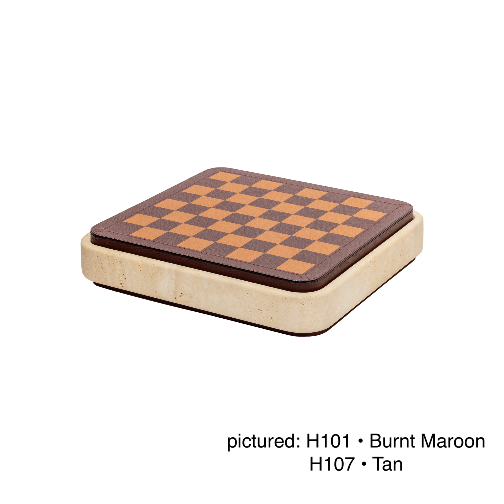 Giobagnara | Rodi Chess: Travertine chess set with leather-covered board and integrated storage | Games / Chess Sets | 2Jour Concierge, your luxury lifestyle shop | premium game sets for expensive interiors, private libraries, studies, and curated living rooms