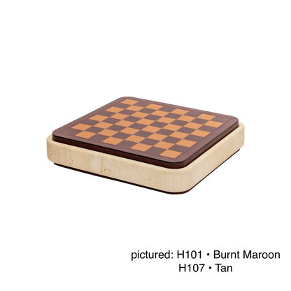 Giobagnara | Rodi Chess: Travertine chess set with leather-covered board and integrated storage | Games / Chess Sets | 2Jour Concierge, your luxury lifestyle shop | premium game sets for expensive interiors, private libraries, studies, and curated living rooms