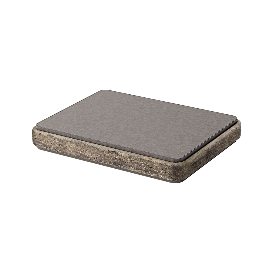 Giobagnara | Rodi Backgammon: Travertine backgammon set with leather-covered board and integrated storage | Games / Backgammon Sets | 2Jour Concierge, your luxury lifestyle shop | high-end game sets for expensive interiors, entertainment rooms, private lounges, and refined hospitality spaces