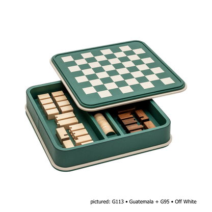 Giobagnara | Rolli Chess and Draughts Set: Leather-covered case with marquetry lid, maple and walnut pieces, leather-inlaid draughts | Game Room | 2Jour Concierge, your luxury lifestyle shop | luxury chess set, Giobagnara Rolli, leather chess board, Italian designer game set, luxury board game