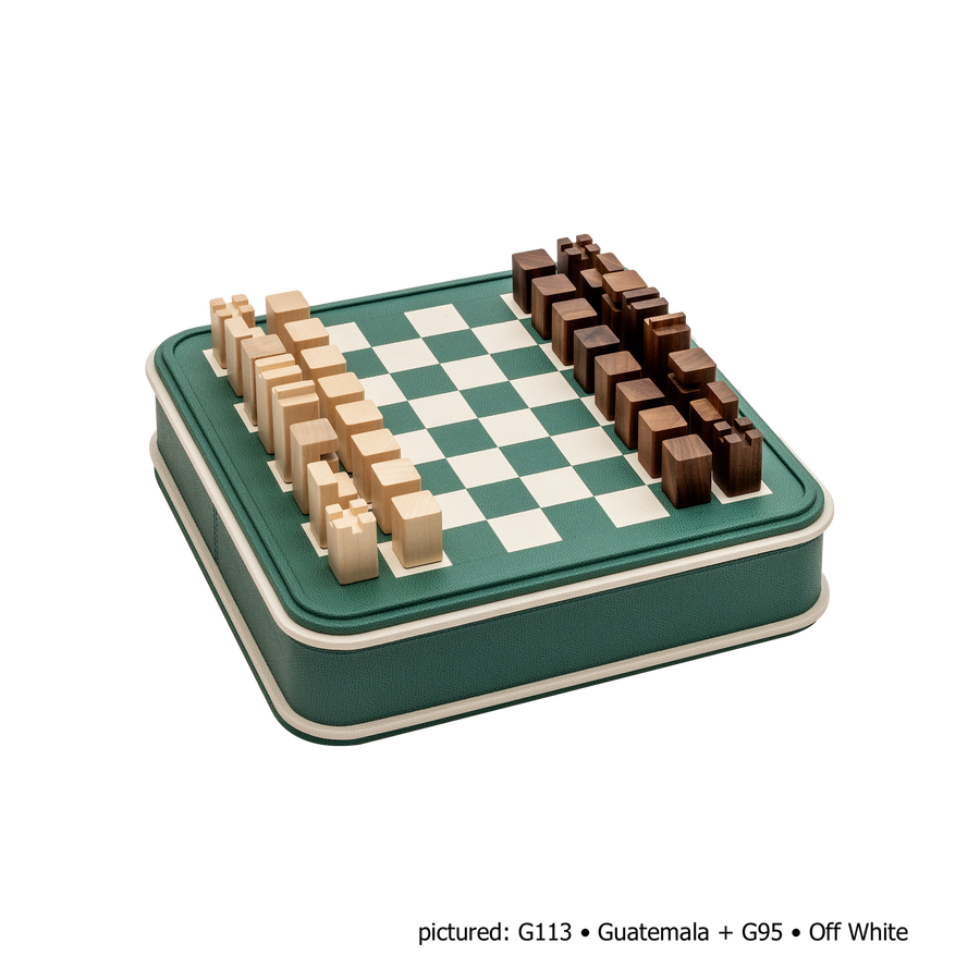 Rolli Leather-Covered Chess & Draughts Game Set with Maple & Walnut Pieces