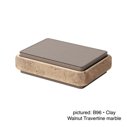 Giobagnara | Rodi Domino: Travertine domino game set with wooden tiles and leather-covered lid | Games / Domino Game Sets | 2Jour Concierge, your luxury lifestyle shop | luxury game objects, premium table games for expensive interiors, living rooms, libraries, and curated leisure spaces