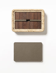 Rodi Travertine Marble Domino Set with Wooden Tiles and Leather-Covered Lid