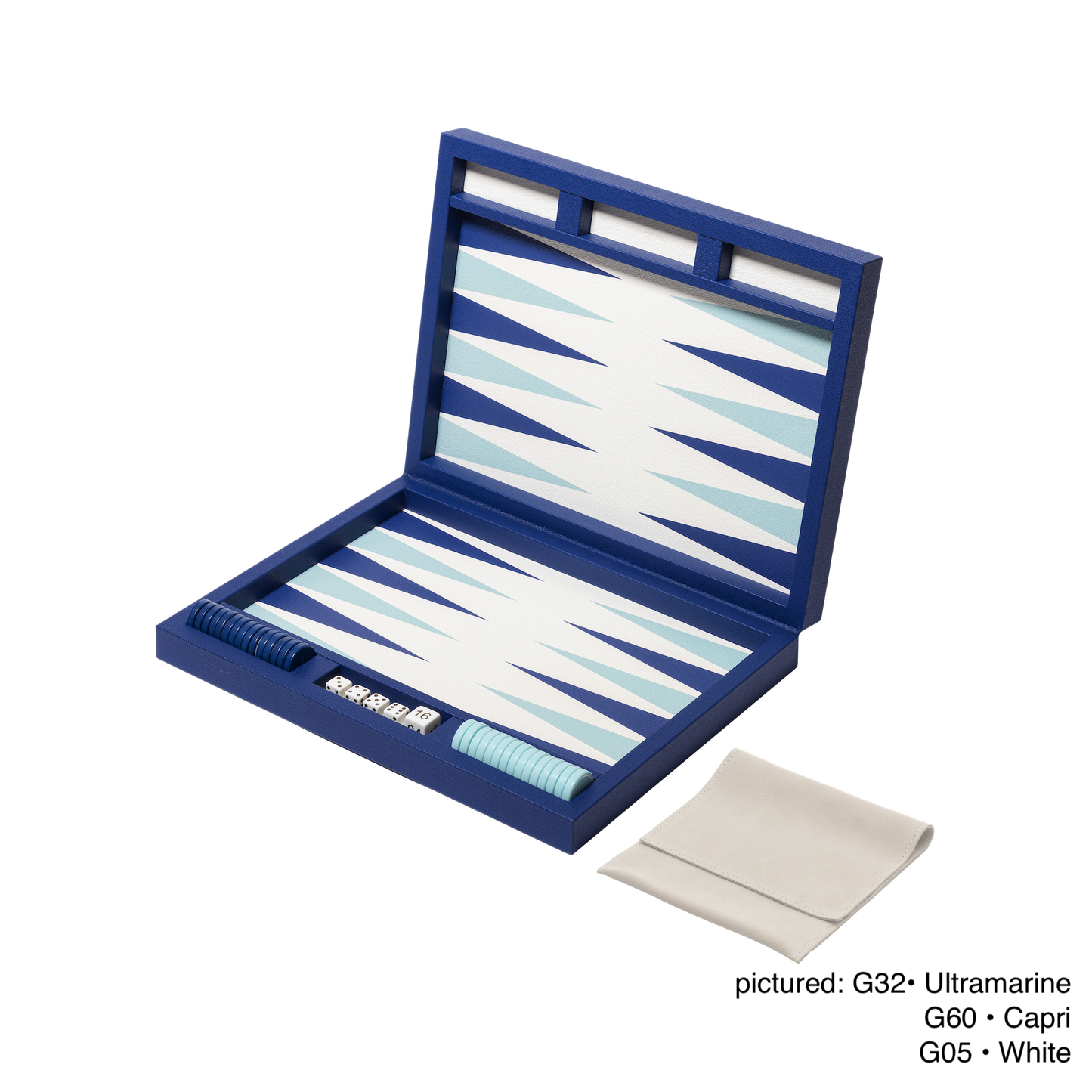 Giobagnara Lerici | Backgammon Set: Leather with high-gloss inlaid playing field, lacquered dice, and resistant acrylic chips, smooth finish | Games / Backgammon Sets | 2Jour Concierge, your luxury lifestyle shop | luxury interiors, hospitality décor, elegant living, designer home accessories, boutique hotels, refined lifestyle, yacht décor, office décor, executive interiors
