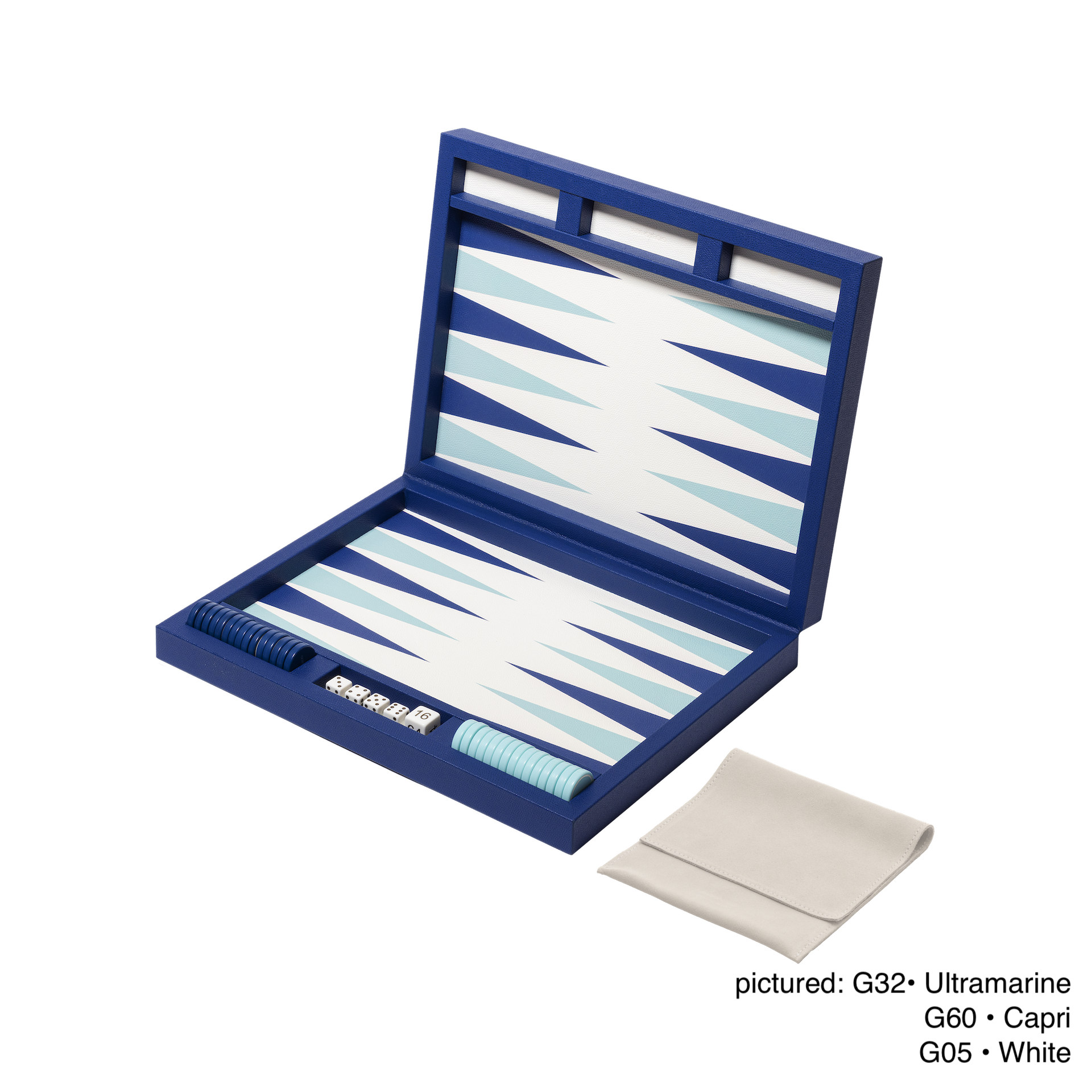 Giobagnara Lerici | Backgammon Set: Leather with high-gloss inlaid playing field, lacquered dice, and resistant acrylic chips, smooth finish | Games / Backgammon Sets | 2Jour Concierge, your luxury lifestyle shop | luxury interiors, hospitality décor, elegant living, designer home accessories, boutique hotels, refined lifestyle, yacht décor, office décor, executive interiors