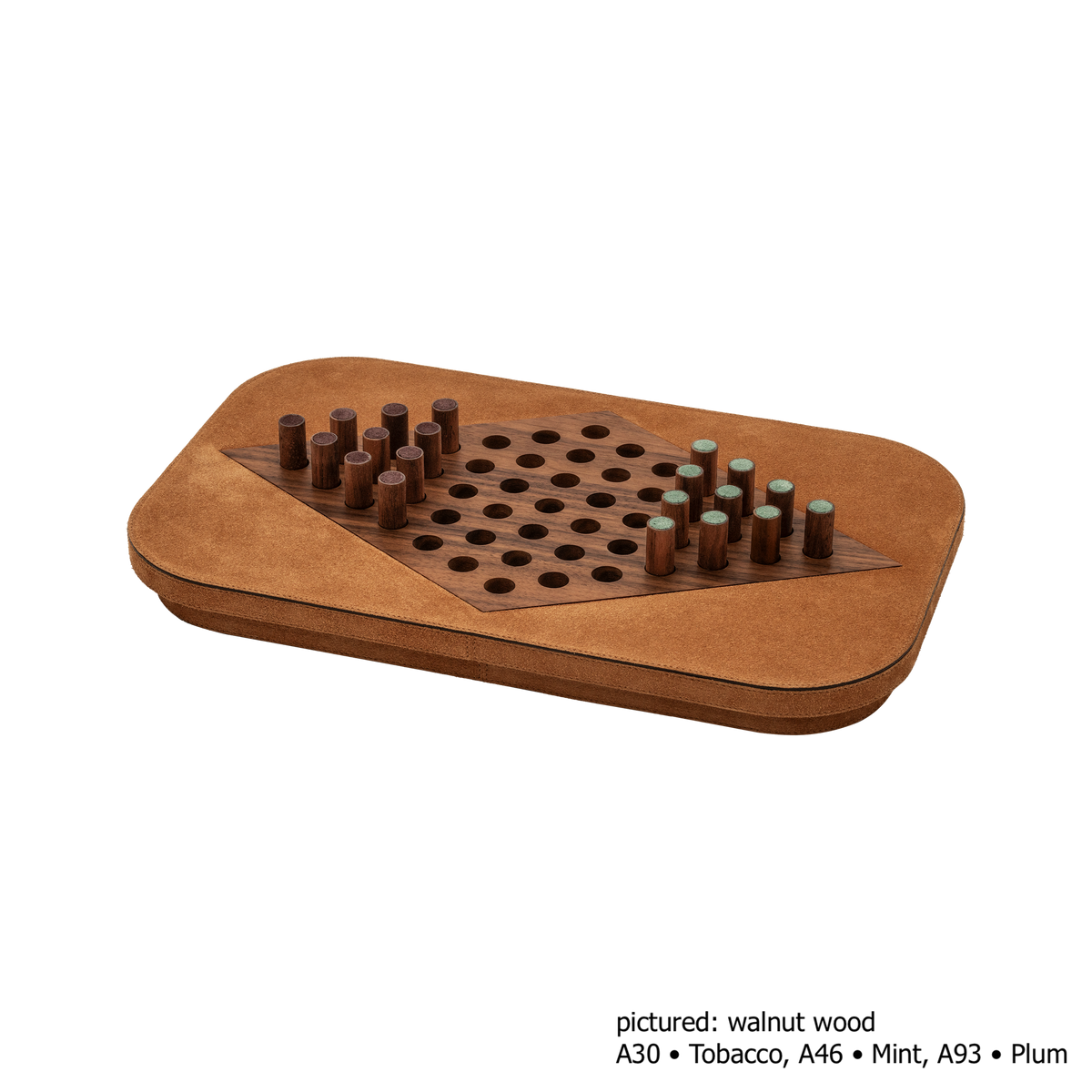 Giobagnara | Delos Chinese Checkers Set: Leather-covered board with playing pieces in wood, marble, or Corian® | Game Room | 2Jour Concierge, your luxury lifestyle shop | luxury chinese checkers, Giobagnara Delos, leather game set, Italian designer board game