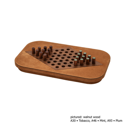 Giobagnara | Delos Chinese Checkers Set: Leather-covered board with playing pieces in wood, marble, or Corian® | Game Room | 2Jour Concierge, your luxury lifestyle shop | luxury chinese checkers, Giobagnara Delos, leather game set, Italian designer board game