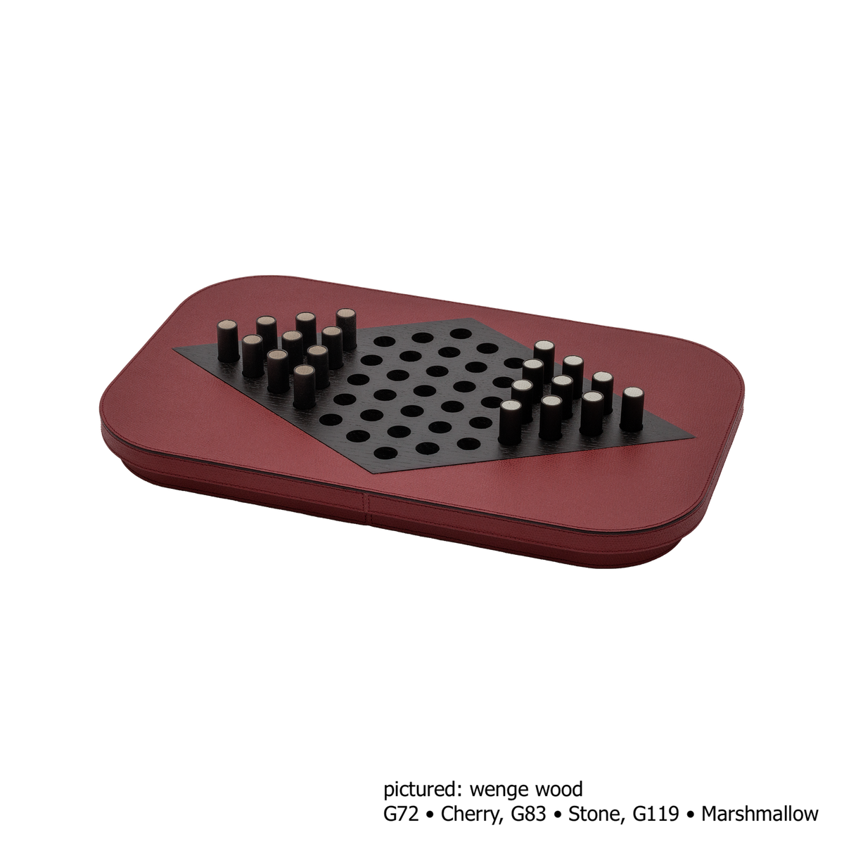 Giobagnara | Delos Chinese Checkers Set: Leather-covered board with playing pieces in wood, marble, or Corian® | Game Room | 2Jour Concierge, your luxury lifestyle shop | luxury chinese checkers, Giobagnara Delos, leather game set, Italian designer board game