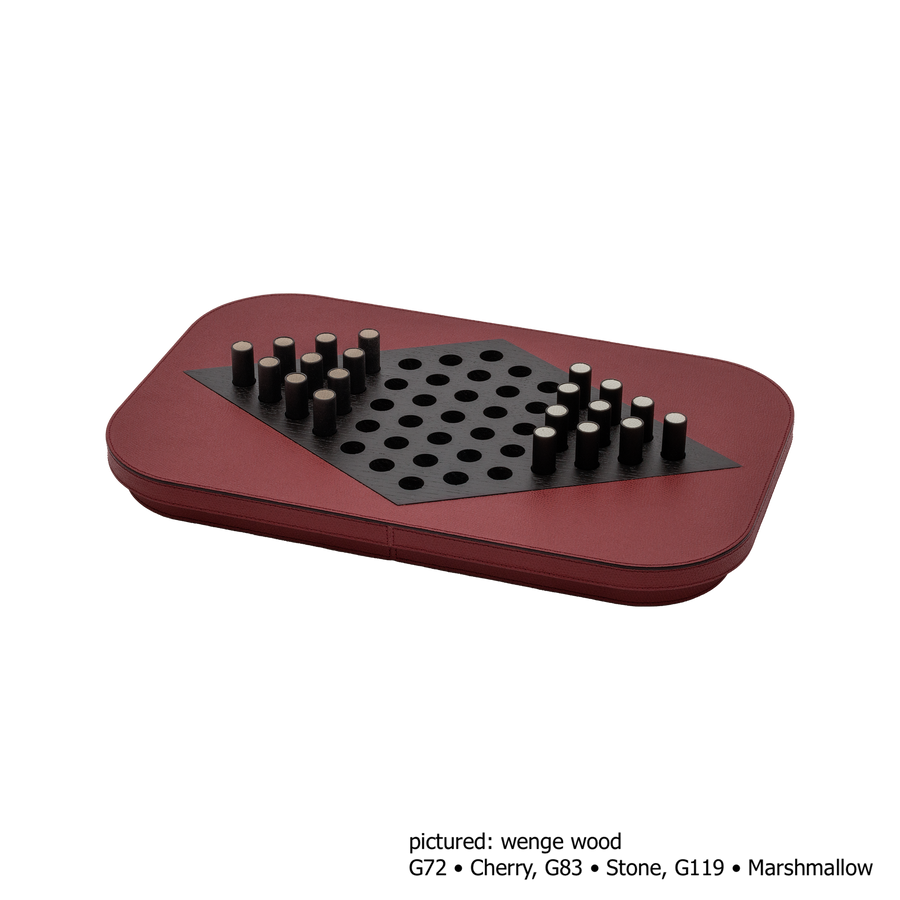 Giobagnara | Delos Chinese Checkers Set: Leather-covered board with playing pieces in wood, marble, or Corian® | Game Room | 2Jour Concierge, your luxury lifestyle shop | luxury chinese checkers, Giobagnara Delos, leather game set, Italian designer board game