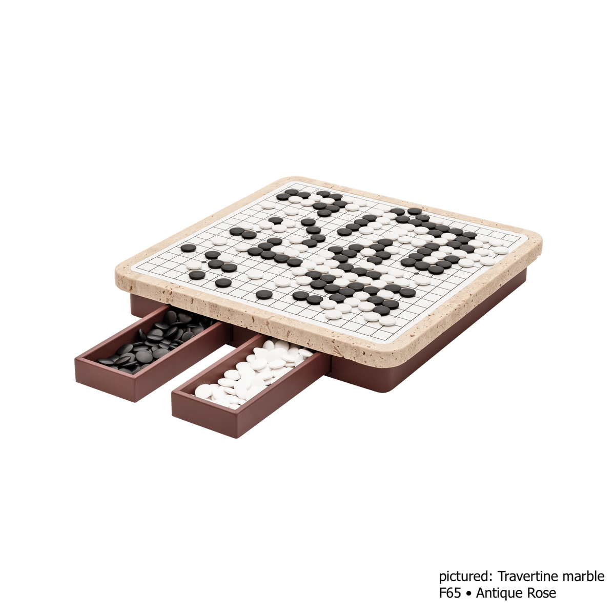 Giobagnara | Delos Go Game Set Marble: Arabescato white or travertino top with digital-printed leather playing field and Corian® beads | Game Room | 2Jour Concierge, your luxury lifestyle shop | luxury go game marble, Giobagnara Delos, marble game board, Italian designer game set