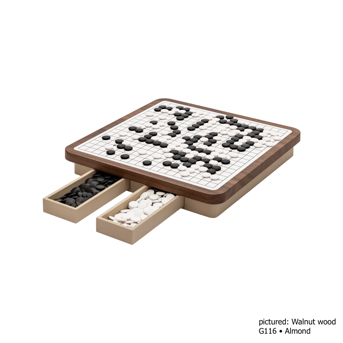 Giobagnara | Delos Go Game Set Wood: Walnut or wengé top with digital-printed leather playing field and Corian® playing beads | Game Room | 2Jour Concierge, your luxury lifestyle shop | luxury go game wood, Giobagnara Delos, walnut game board, Italian designer game set