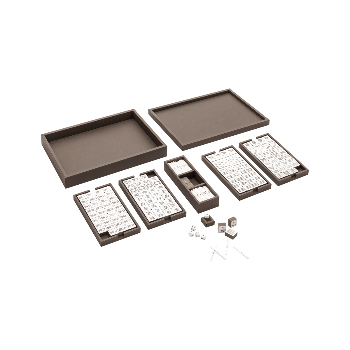 Giobagnara | Mahjong Game Set: Leather-covered wood case with opaque plexiglass tiles, sticks, and dice | Game Room | 2Jour Concierge, your luxury lifestyle shop | luxury mahjong set, Giobagnara mahjong, leather game case, Italian designer game, complete mahjong