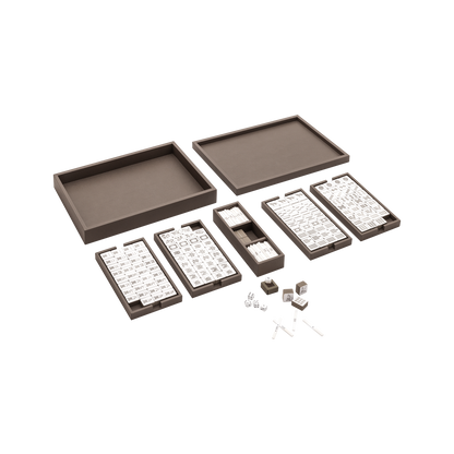 Giobagnara | Mahjong Game Set: Leather-covered wood case with opaque plexiglass tiles, sticks, and dice | Game Room | 2Jour Concierge, your luxury lifestyle shop | luxury mahjong set, Giobagnara mahjong, leather game case, Italian designer game, complete mahjong