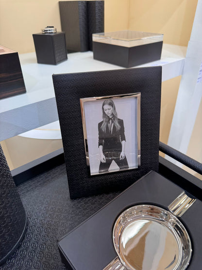 x Elie Saab Monogram Padded Leather Picture Frame w Palladium Trim