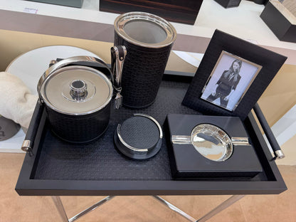 x Elie Saab Monogram Leather Coaster Holder with 6 Coasters