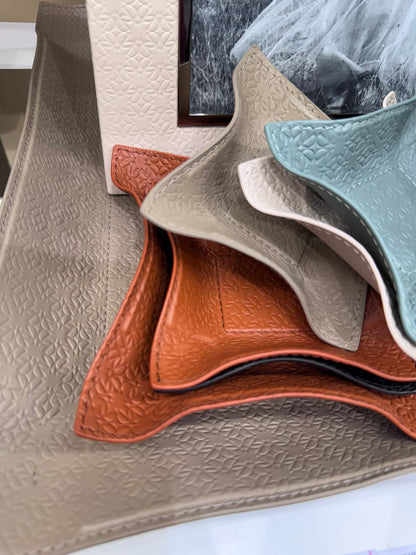 Giobagnara x Elie Saab Monogram Valet Tray | Leather lining with Elie Saab Monogram pattern | Metal structure with rigid core and bendable sides | Available in square and rectangular shapes | Luxurious and functional design | Home Decor and Accessories | 2Jour Concierge, your luxury lifestyle shop