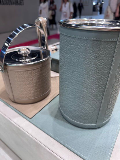 x Elie Saab Monogram Leather-Covered Stainless Steel Ice Bucket