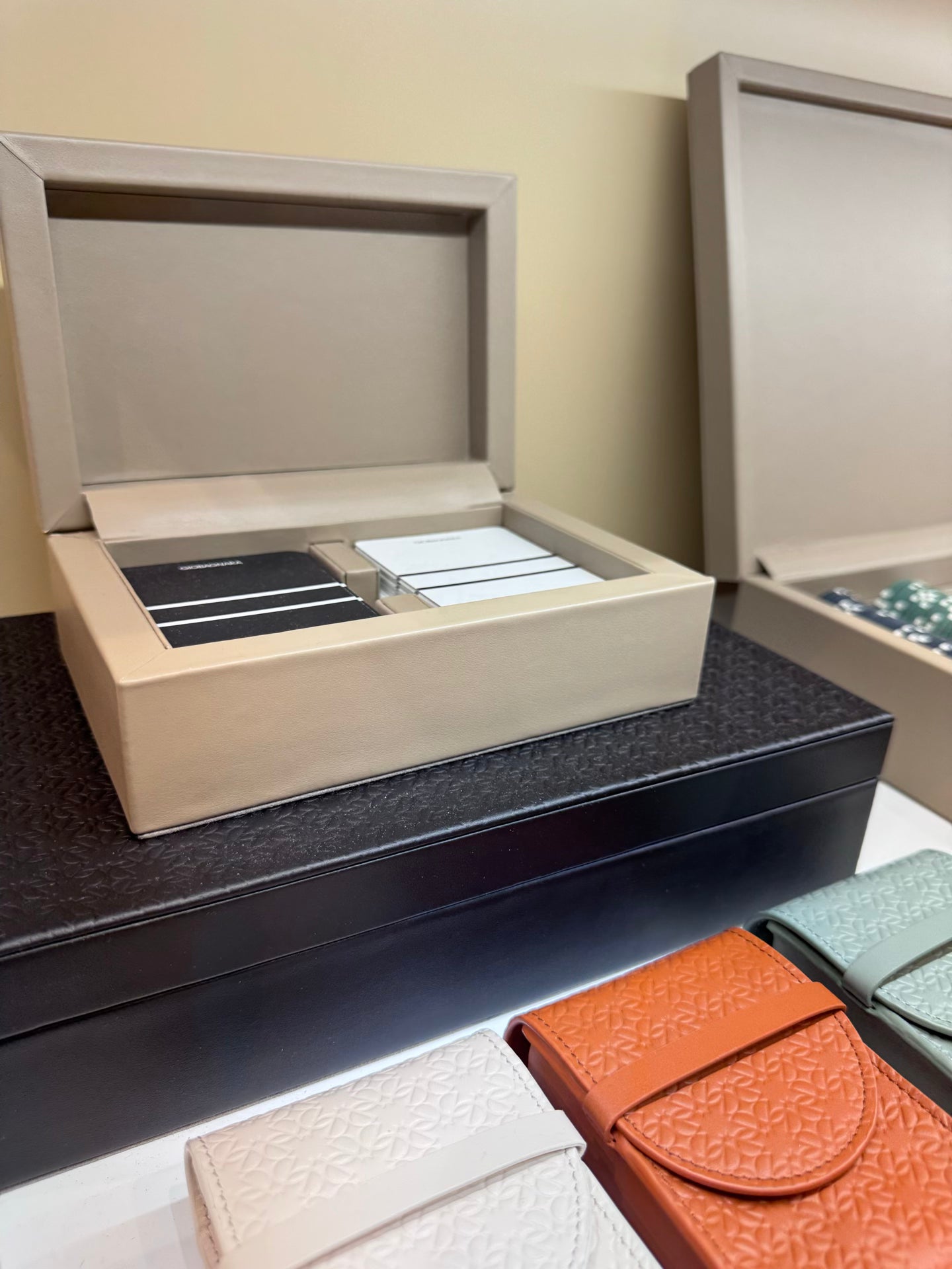 Giobagnara x Elie Saab Monogram Playing Card Holder | Leather box with a hinged leather lid featuring the Elie Saab Monogram pattern | Includes a deck of high-quality playing cards | Games and Entertainment | 2Jour Concierge, your luxury lifestyle shop