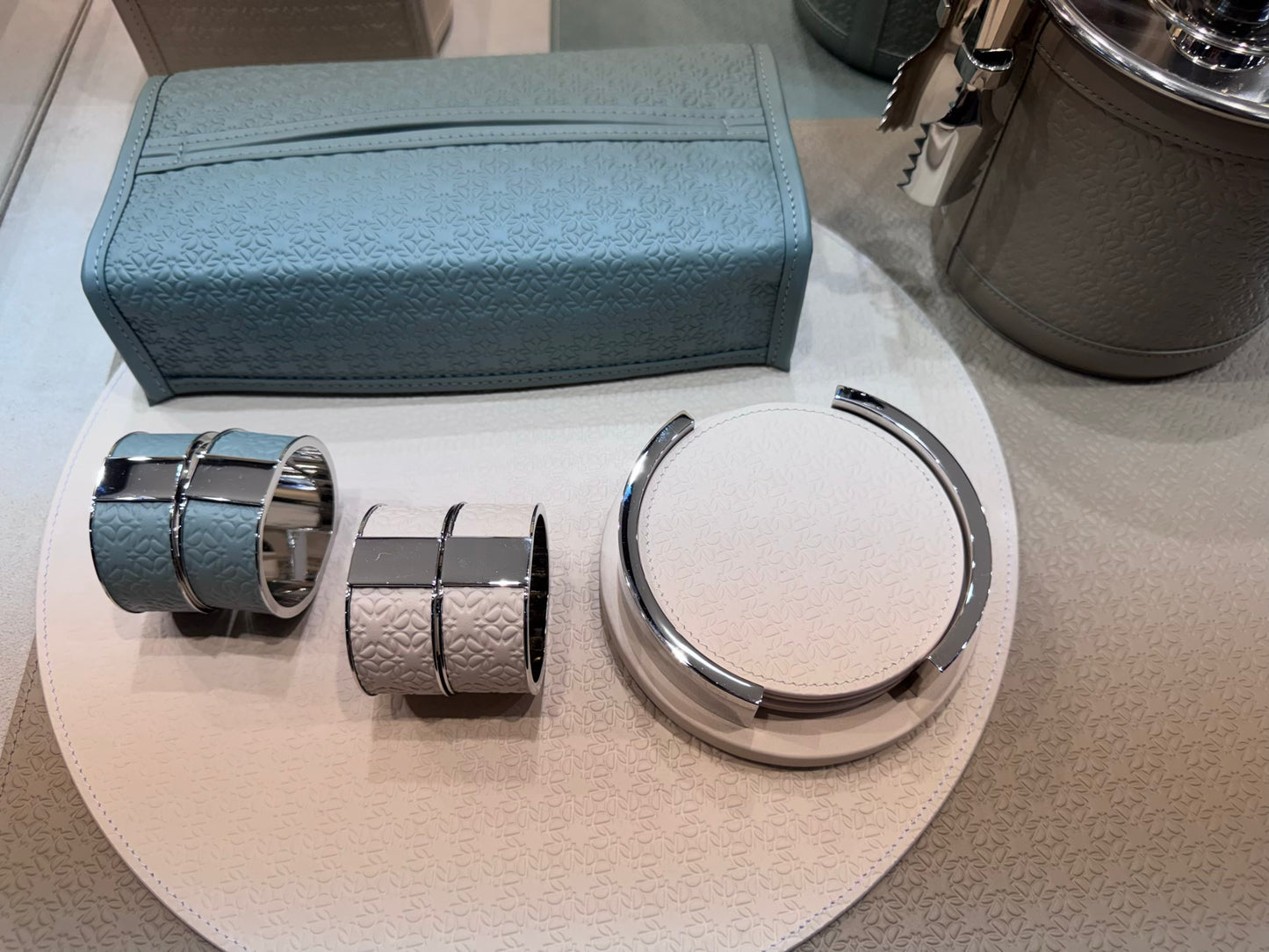 x Elie Saab Monogram Leather Coaster Holder with 6 Coasters