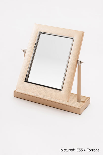 Giobagnara  ×  Elie Saab | Monogram Freestanding Mirror: Leather vanity mirror with padded Monogram frame, leather-wrapped stems, padded Monogram base, polished palladium | Jewels + Accessories | 2Jour Concierge, your luxury lifestyle shop | luxury vanity mirror, Giobagnara Elie Saab, Monogram leather mirror, Italian designer mirror