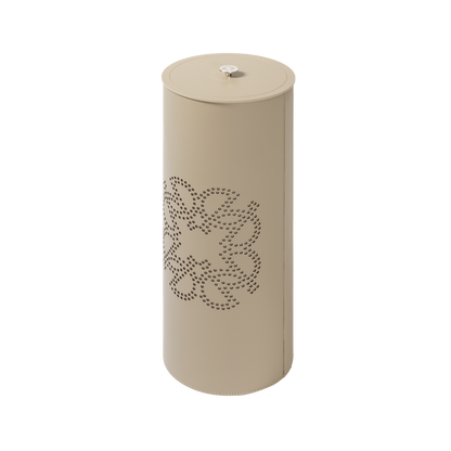 Giobagnara × Elie Saab Ecusson | Wastepaper Bin: Reinforced Tecnocuoio® leather with perforated monogram motif, palladium details, and removable acrylic inner container, available with or without lid | Office + Tech / Bins | 2Jour Concierge, your luxury lifestyle shop | luxury interiors, hospitality décor, elegant living, designer office accessories, boutique hotels, refined lifestyle, yacht décor, executive interiors