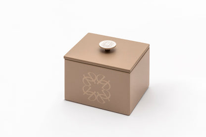 Giobagnara  ×  Elie Saab | Lacquer Ecusson Trinket Box: Leather box with padded Monogram lining and carved acrylic lid — rectangular low, square high, container | Decor | 2Jour Concierge, your luxury lifestyle shop | luxury trinket box, Giobagnara Elie Saab, Monogram leather box, designer jewellery box